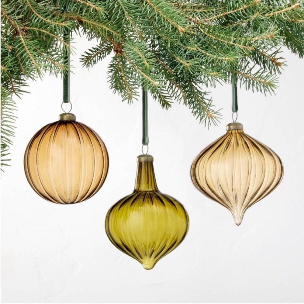 3pk Assorted Colored Glass Ornament Set - Hearth & Hand™ with Magnolia